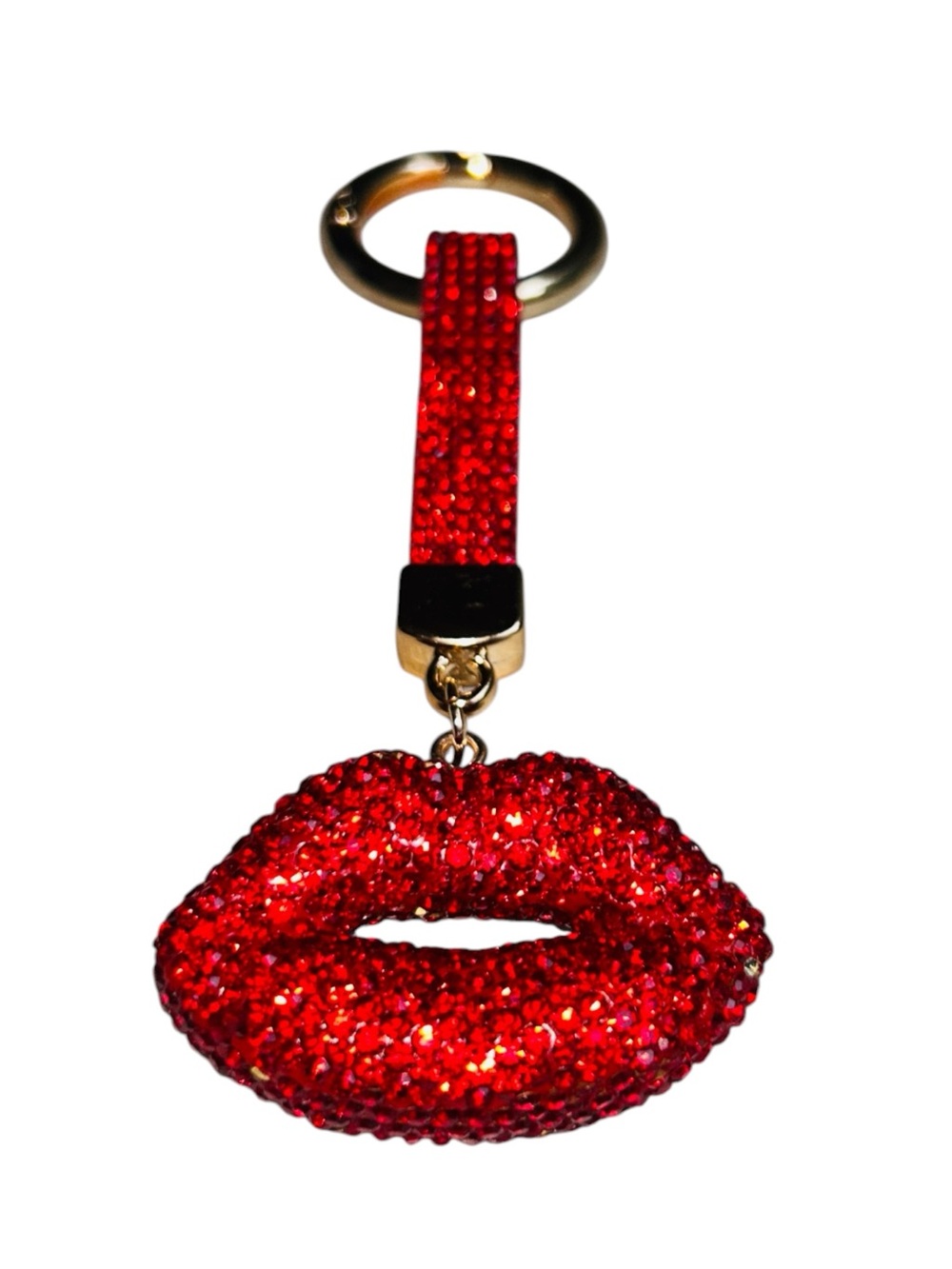 🆕💋 Crystal Rhinestone Lips On Strap Keychain Charm - Picture 3 of 10